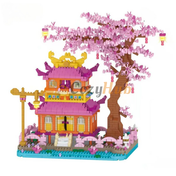 Micro Building Blocks - Tree House With Pink Purple Cherry Blossom Flower