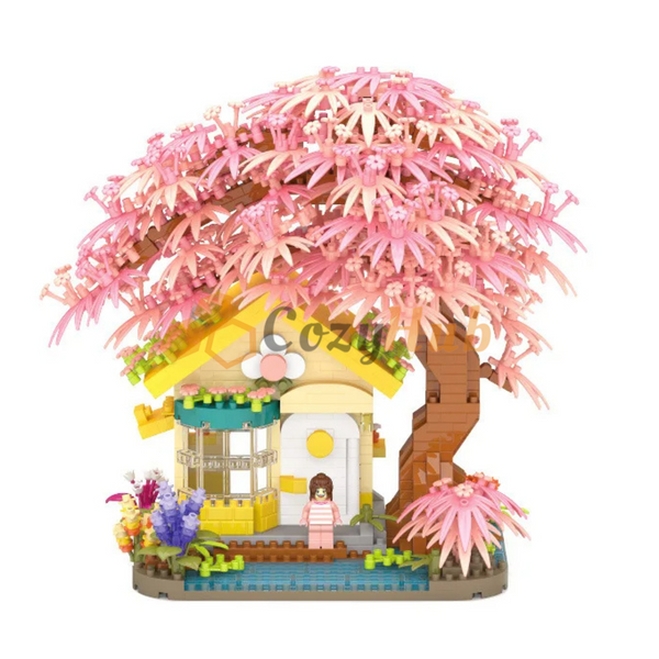 Micro Building Blocks - Tree House With Pink Purple Cherry Blossom Flower