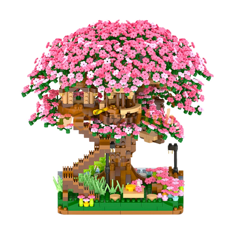 Micro Building Blocks - Tree House With Pink Purple Cherry Blossom Flower