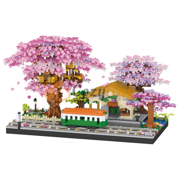 Micro Building Blocks - Tree House With Pink Purple Cherry Blossom Flower