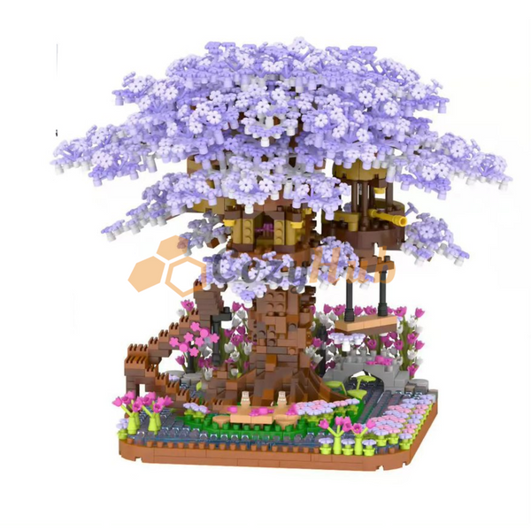 Micro Building Blocks - Tree House With Pink Purple Cherry Blossom Flower