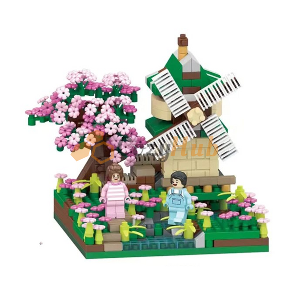 Micro Building Blocks - Tree House With Pink Purple Cherry Blossom Flower