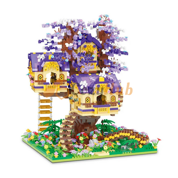 Micro Building Blocks - Tree House With Pink Purple Cherry Blossom Flower