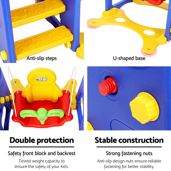 Kids 3-in-1 Slide Swing with Basketball Hoop Toddler Outdoor Indoor Play