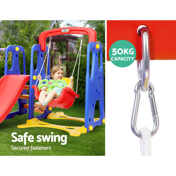 Kids 3-in-1 Slide Swing with Basketball Hoop Toddler Outdoor Indoor Play
