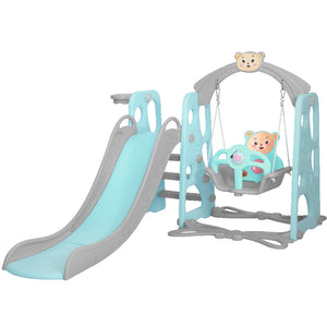 Green Kids Slide Swing Outdoor Playground Music Basketball Set