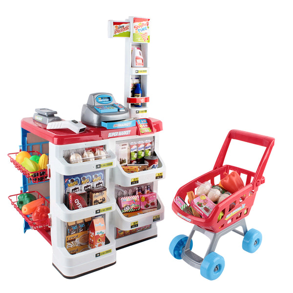 Kids Red & White Supermarket Toy Set Complete With Checkout and Shopping Trolley