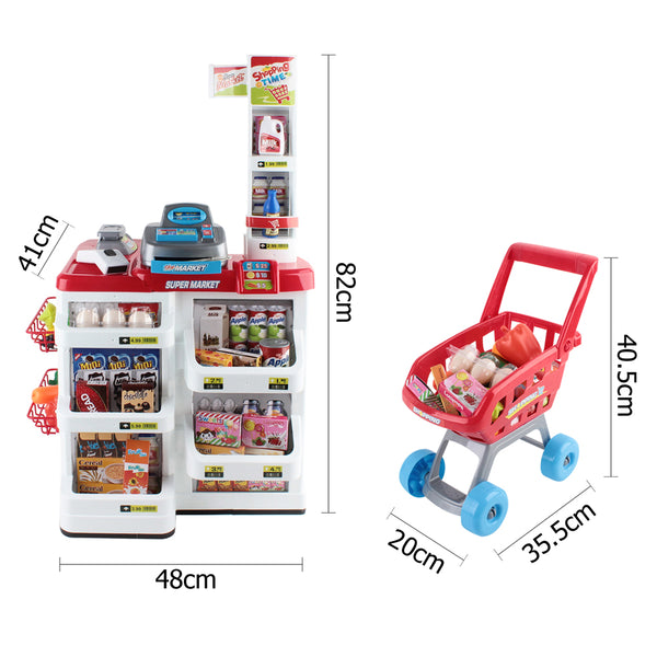 Kids Red & White Supermarket Toy Set Complete With Checkout and Shopping Trolley
