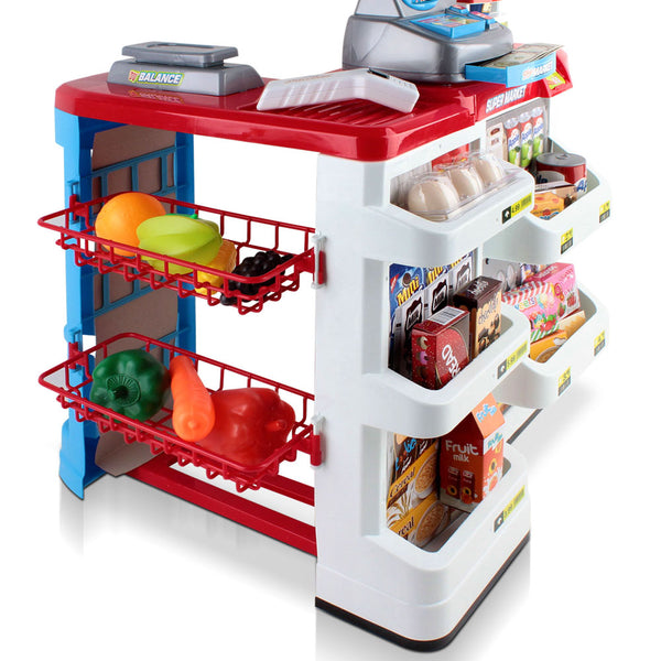 Kids Red & White Supermarket Toy Set Complete With Checkout and Shopping Trolley