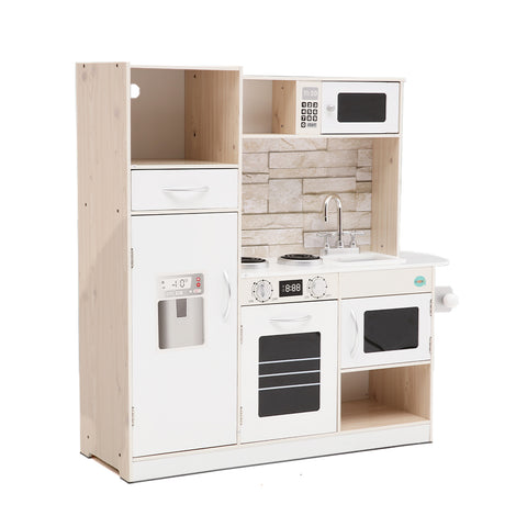 Wooden Play Kitchen - Realistic Play Set with Stovetop + Oven + Sink + Fridge + Microwave + Storage (FREE Shipping)