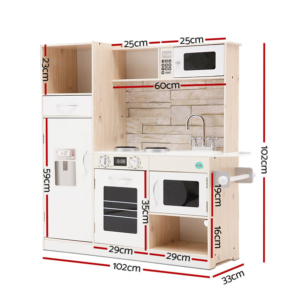 Wooden Play Kitchen - Realistic Play Set with Stovetop + Oven + Sink + Fridge + Microwave + Storage (FREE Shipping)