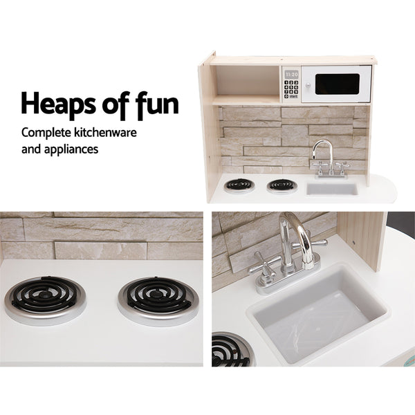 Wooden Play Kitchen - Realistic Play Set with Stovetop + Oven + Sink + Fridge + Microwave + Storage (FREE Shipping)