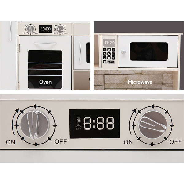 Wooden Play Kitchen - Realistic Play Set with Stovetop + Oven + Sink + Fridge + Microwave + Storage (FREE Shipping)