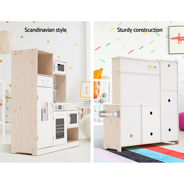 Wooden Play Kitchen - Realistic Play Set with Stovetop + Oven + Sink + Fridge + Microwave + Storage (FREE Shipping)