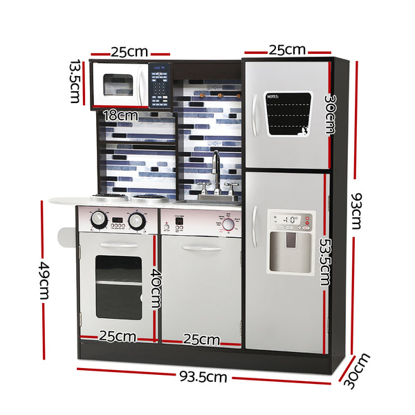 Black Wooden Play Kitchen - Realistic Play Set with Stovetop + Oven + Sink + Fridge + Microwave + Storage (FREE Shipping)