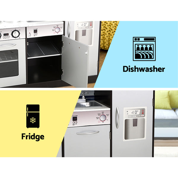Black Wooden Play Kitchen - Realistic Play Set with Stovetop + Oven + Sink + Fridge + Microwave + Storage (FREE Shipping)