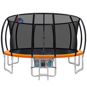 16FT Trampoline Round Trampolines With Basketball Hoop Kids Present Gift Enclosure Safety Net Pad Outdoor Multi-coloured