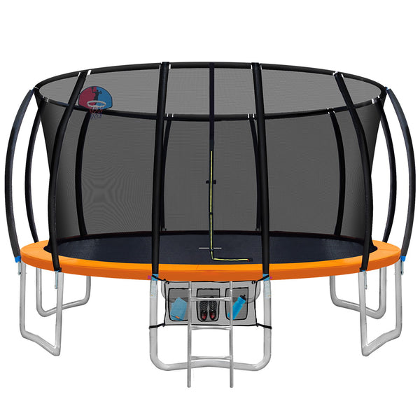 16FT Trampoline Round Trampolines With Basketball Hoop Kids Present Gift Enclosure Safety Net Pad Outdoor Multi-coloured