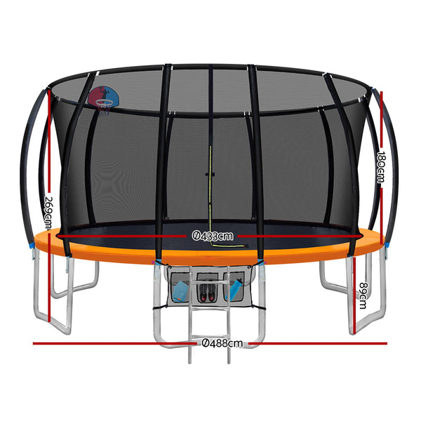 16FT Trampoline Round Trampolines With Basketball Hoop Kids Present Gift Enclosure Safety Net Pad Outdoor Multi-coloured