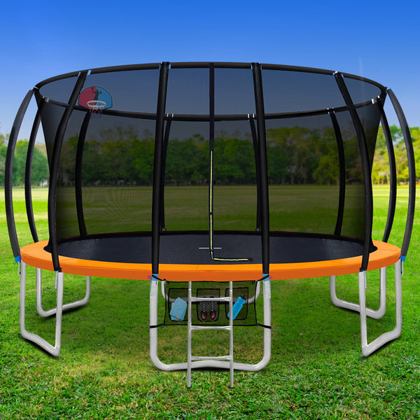 16FT Trampoline Round Trampolines With Basketball Hoop Kids Present Gift Enclosure Safety Net Pad Outdoor Multi-coloured