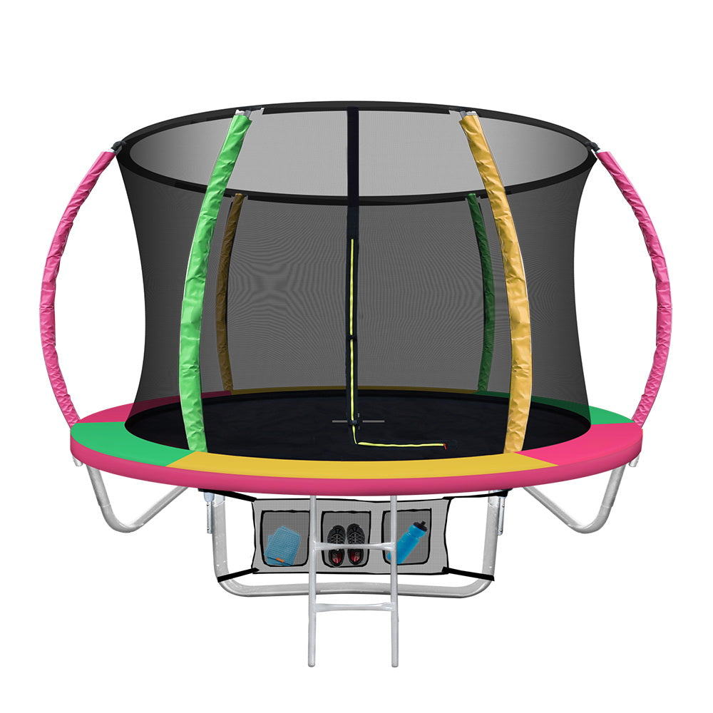 8FT Trampoline Round Trampolines Kids Present Gift Enclosure Safety Net Pad Outdoor Multi-coloured