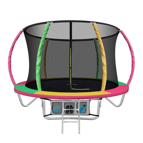 8FT Trampoline Round Trampolines Kids Present Gift Enclosure Safety Net Pad Outdoor Multi-coloured