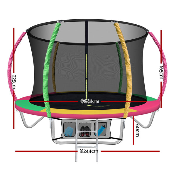 8FT Trampoline Round Trampolines Kids Present Gift Enclosure Safety Net Pad Outdoor Multi-coloured
