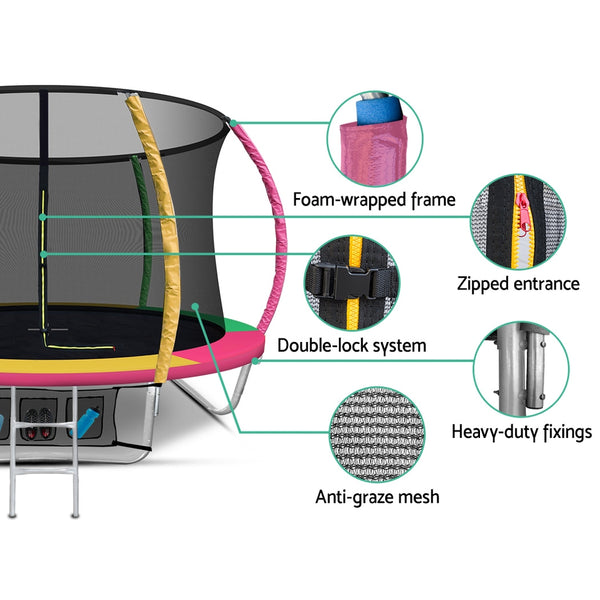 8FT Trampoline Round Trampolines Kids Present Gift Enclosure Safety Net Pad Outdoor Multi-coloured