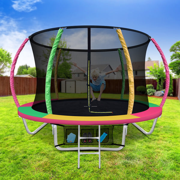 8FT Trampoline Round Trampolines Kids Present Gift Enclosure Safety Net Pad Outdoor Multi-coloured
